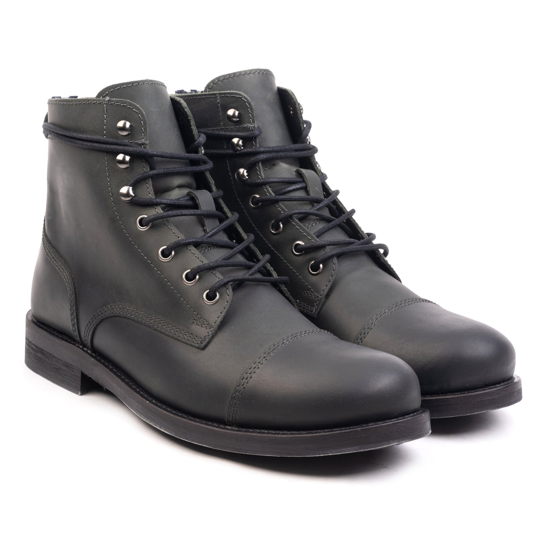 BERET TOE CAP BOOT Army Leather