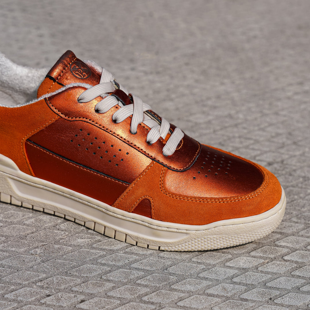 VIOLETTA SNEAKER Orange Metalic Leather Suede