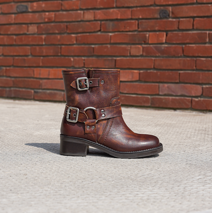 BIKE ANKLE BOOT Cognac Leather