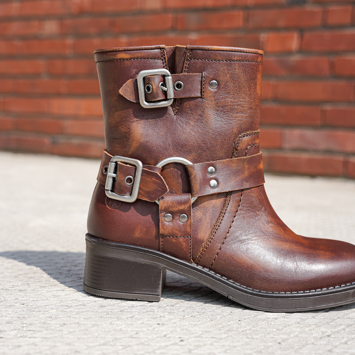 BIKE ANKLE BOOT Cognac Leather