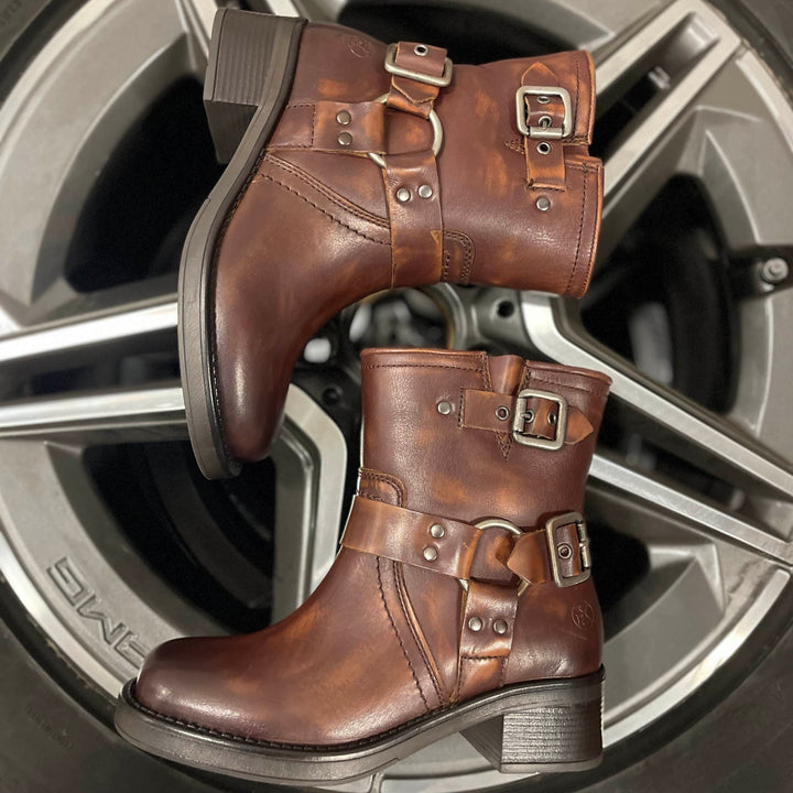 BIKE ANKLE BOOT Cognac Leather