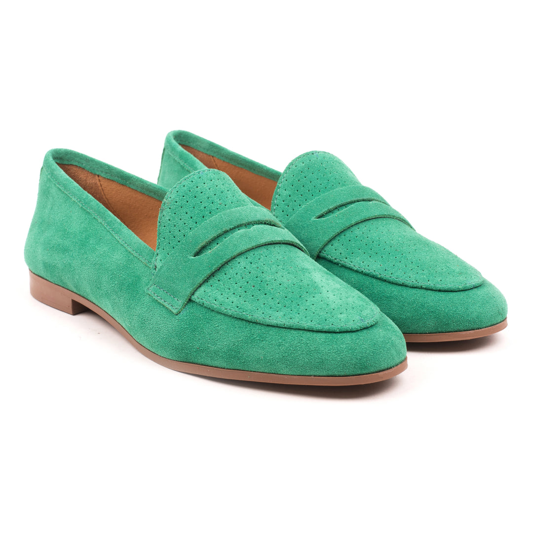 AMPARO LOAFER Green Suede Perforated